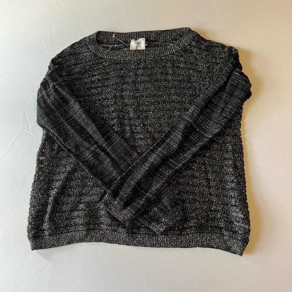 mac + jac Black silver metallic stripped sweater L